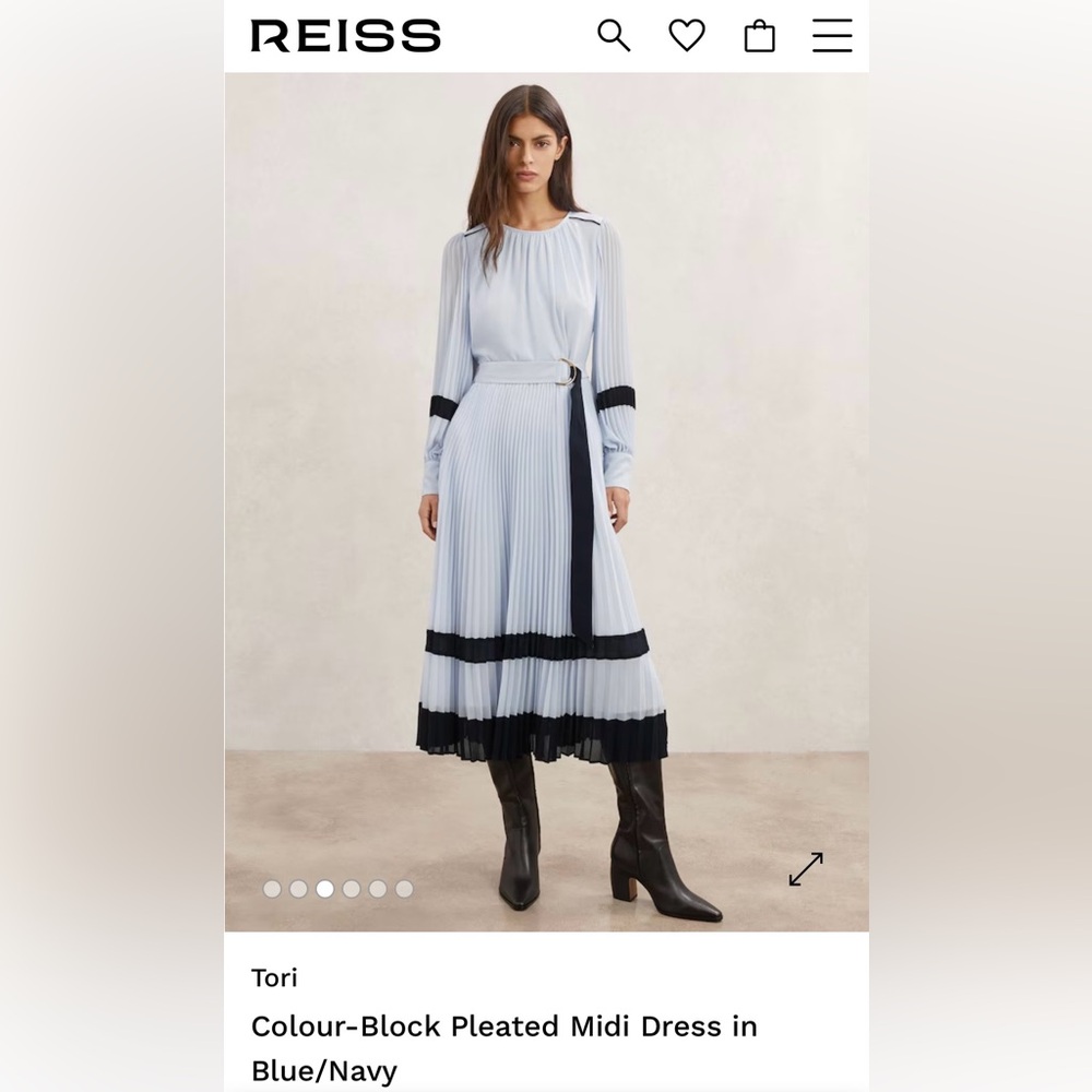 Reiss Tori Pleated Midi Dress in Light Blue and Black - Petite